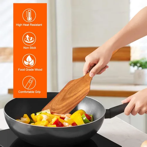 Miniatura 6 de Mejor espátula de madera no tóxica para juego de utensilios de cocina, espátulas planas de madera Spurtle para uso en la cocina, herramientas
