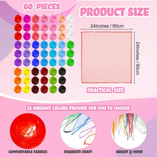Miniatura 2 de Zhanmai 60 bufandas cuadradas sedosas para bailar, accesorios de trucos, accesorios de rendimiento, bufandas, bufanda de banda rítmica, 24 x 24