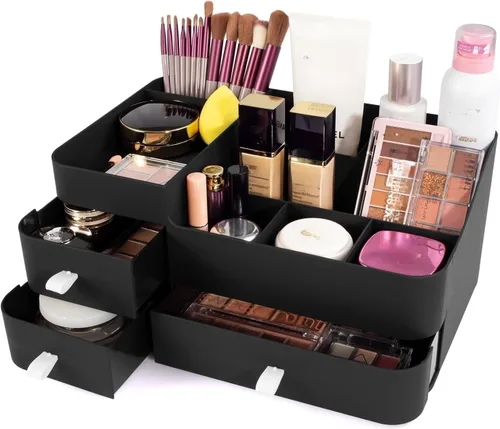 Organizador de maquillaje para tocador, organizador grande de encimera con cajones, almacenamiento de cosméticos para el cuidado de la piel,