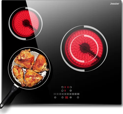 Placa de Cocina Eléctrica de 24 Pulgadas - Placa de Cocina Eléctrica de Cerámica Empotrada de 3 Quemadores, Estufa de Cerámica Radiante con 9
