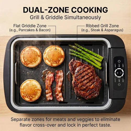 Miniatura 3 de Parrilla y plancha sin humo para interiores de 1100 W, control de humo de barbacoa coreana con control de temperatura de ventilador, placa