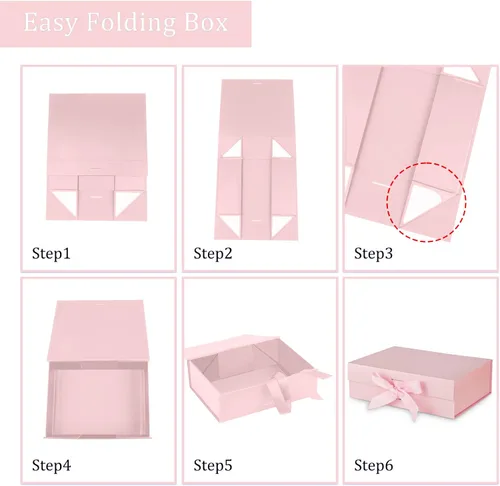 Miniatura 3 de DaiJoob Caja de regalo con tapa para regalos de 10.5 x 7.5 x 3.1 pulgadas con cinta y cierre magnético (paquete de 1) (rosa)