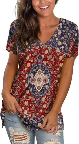 Miniatura 21 de Sipaya - Camiseta de mujer con cuello en V, básica, de ajuste suelto, manga corta, estilo casual