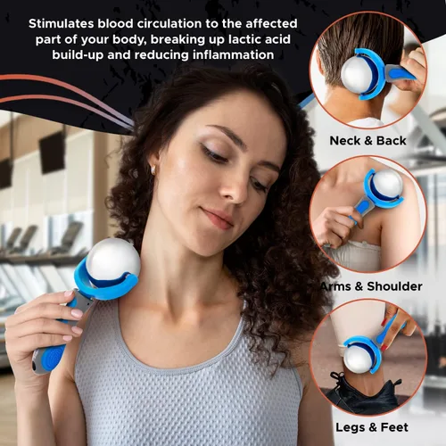 Miniatura 5 de PRIME Fitness Bola de rodillo de masaje frío Terapia de frío Bola de rodillo de hielo con mango Cryo Stick Alivia el dolor muscular (azul)