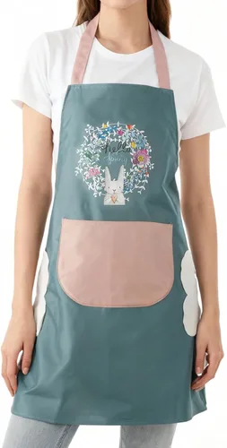 Miniatura 5 de DILLMAN Delantal de cocina para mujer con bolsillos para limpiar las manos, bolsillo grande, limpieza a mano, impermeable para cocinar y hornear Azul