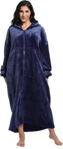 Miniatura 10 de FUSSEDA - Sudadera con manta portátil de gran tamaño, forro polar cálido y grueso con capucha sherpa acogedora con bolsillos y mangas. Regalo