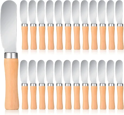 Miniatura 8 de Patelai 15 cuchillos esparcidores de mantequilla a granel de 4.5 pulgadas de ancho de acero inoxidable con mango de madera, cuchillos multiusos