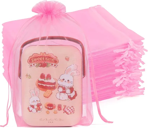 Miniatura 36 de Crweety 50 Piezas Bolsas de Organza Doradas de 3 x 4 Pulgadas, Pequeñas Bolsas de Regalo de Malla con Cordón para Favores de Boda, Despedida