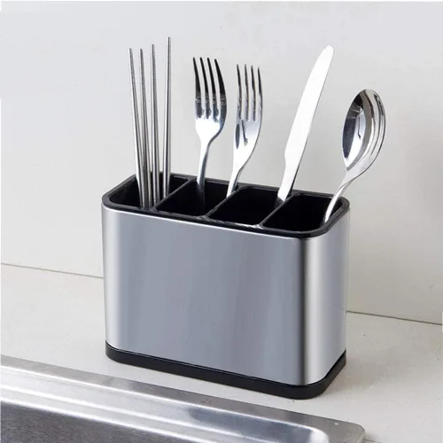 Miniatura 4 de TESOT Organizador de cubiertos para utensilios con soporte para cucharas con 4 compartimentos divididos, acero inoxidable resistente, a prueba
