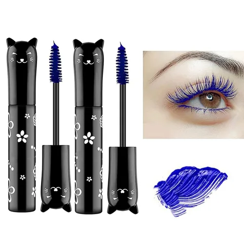 Miniatura 12 de 6 Colores Máscara de ojos de gato, maquillaje para ojos, máscara impermeable, secado rápido, pestañas rizadas, alargamiento de pestañas, blanco 2