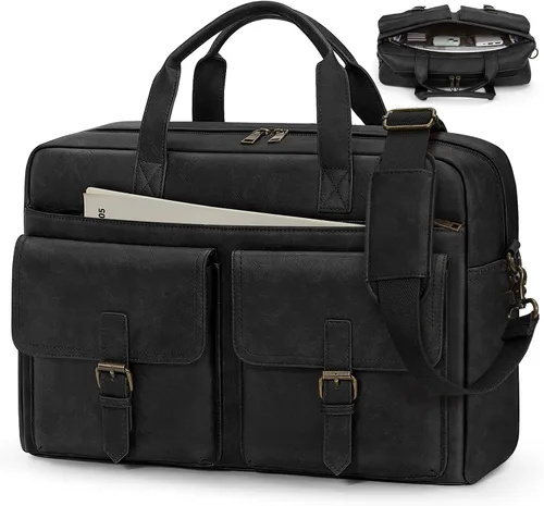 RAINSMORE Bolsa tipo mensajero para hombre, de piel de 16 pulgadas, para laptop, maletín para computadora de trabajo, oficina, negocios, viajes,