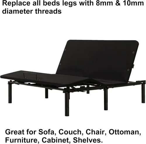 Miniatura 7 de Patas de Cama Ajustables de Repuesto para Marco de Base de Cama Ajustable, Incluye 4 Tipos de Roscas, Juego de 4 Patas Atornillables 3 en 1 de 12