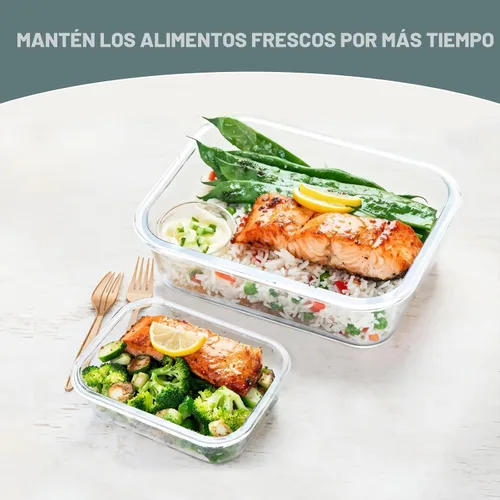 Miniatura 2 de KOMUEE - Paquete de 10 recipientes de vidrio para almacenamiento de alimentos, recipientes de preparación de comidas con tapas, loncheras de vidrio