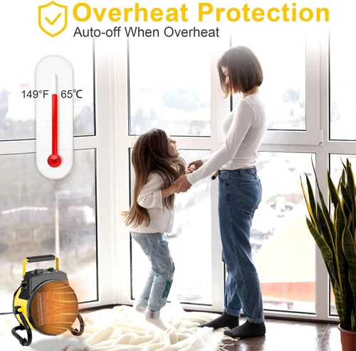 Miniatura 6 de Calentador de garaje portátil de 1500 W, calentador eléctrico para exteriores con calentamiento rápido y protección contra sobrecalentamiento
