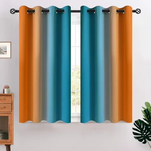 Miniatura 92 de COSVIYA Cortinas 100% Opacas Azul Degradado con Lazos Ajustables para Cocina Aislamiento Térmico Oscurecimiento de Habitación Cenefa con Bolsillo