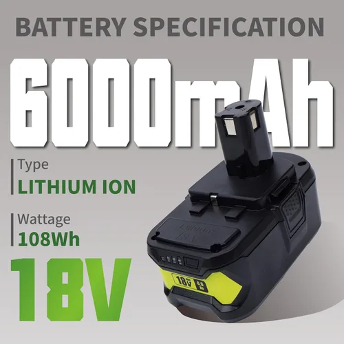 Miniatura 2 de Paquete de 2 baterías de repuesto de 6.0Ah 18V para herramienta inalámbrica ONE+ de litio P102 P103 P105 P107 P108 P109 ONE+