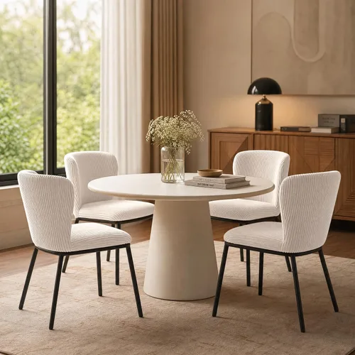 Miniatura 8 de SIMTONAL Juego de 2 sillas de comedor tapizadas, sillas de cocina de pana sin brazos con asiento de espuma viscoelástica, patas de metal negro