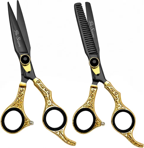 Juego de tijeras profesionales de corte de cabello de 6.5 pulgadas y tijeras de adelgazamiento, acero inoxidable de alto carbono, mango ergonómico
