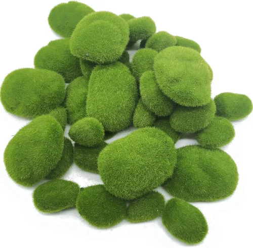 TIHOOD 40 rocas artificiales de musgo (4 tamaños), decoración de musgo verde para arreglos florales, jardines de hadas y manualidades