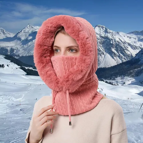 Miniatura 37 de HUAMULAN Gorro de invierno de una pieza para mujer, pasamontañas de forro polar, pasamontañas, máscara facial, bufanda, orejeras, esquí, nieve