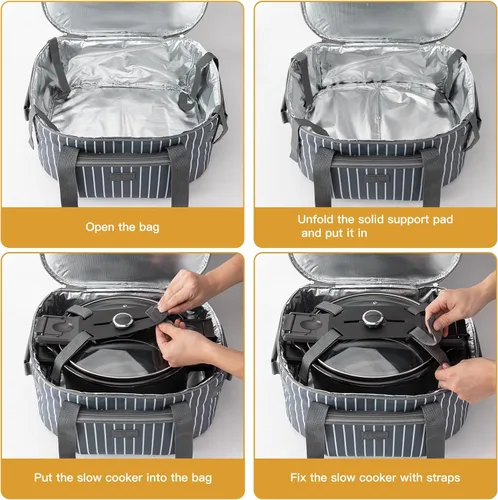 Miniatura 6 de Fun Elements - Bolsa de transporte de doble capa para olla de cocción lenta CrockPot ovalada de 6 a 8 cuartos de galón, bolsa de viaje aislada