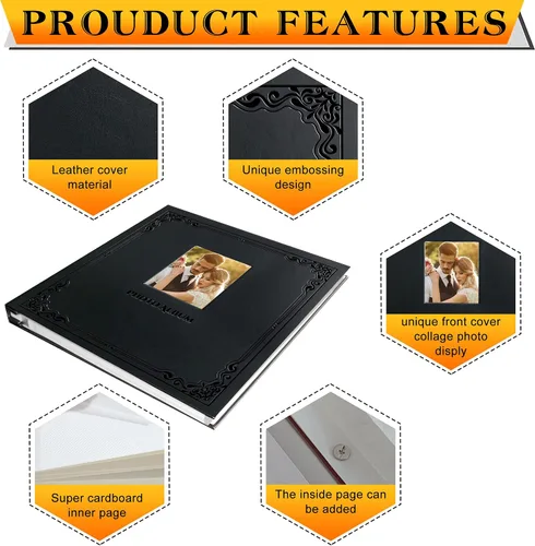 Miniatura 3 de Álbum de Fotos Zoview Art Puede Contener Fotos de 3X5 4X6 5X7 6X8 8X10, Álbumes de Recortes DIY Magnéticos Autoadhesivos (Negro, Grande)