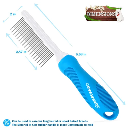 Miniatura 3 de GENPEPADO Peine de aseo para perros y gatos con dientes finos de metal de acero inoxidable largos y cortos para desenredar el cabello enmarañado