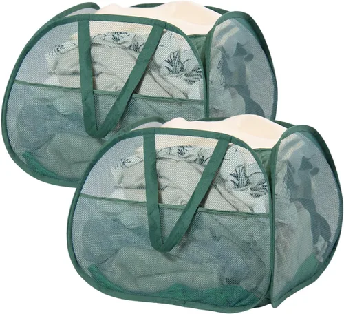 Miniatura 15 de Cesta de lavandería plegable, cesta de ropa plegable emergente de 90L con asas, cesta de ropa sucia de malla cuadrada para lavandería, baño