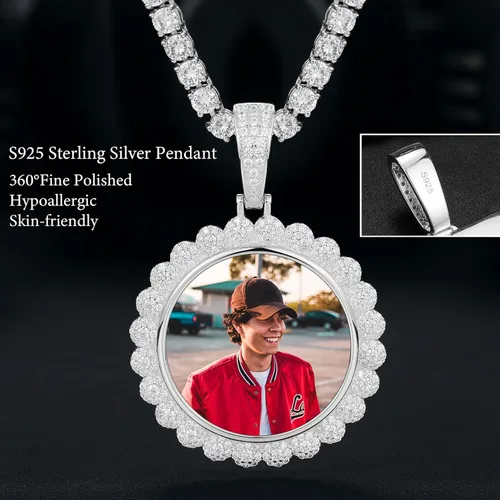 Miniatura 2 de YIMERAIRE Collar con colgante de imagen de plata de ley 925 para hombres y mujeres, collar personalizado con foto personalizada, collares de plata