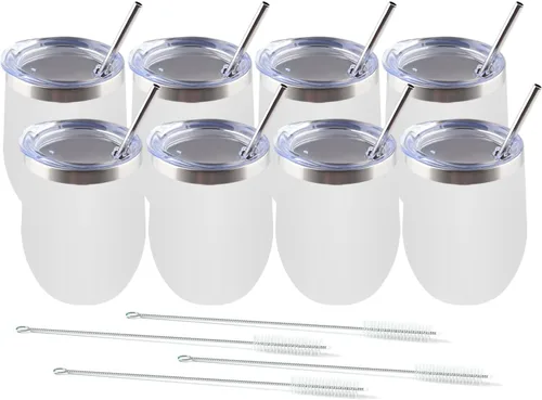 Miniatura 8 de Amtidy Paquete de 12 vasos de acero inoxidable con recubrimiento en polvo con tapa, equipado con popote y cepillo para pajilla, vaso de viaje