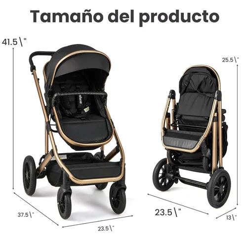 Miniatura 9 de INFANS Cochecito de Bebé 2 en 1, Cochecito Plegable para Recién Nacidos Cochecito Convertible Moisés para Bebé Plegable Paisaje Alto Absorción