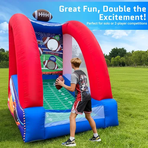 Miniatura 6 de OZIS Juegos inflables de carnaval con 2 bolas, objetivo de lanzamiento de fútbol con soplador integrado, fácil configuración para comerciales