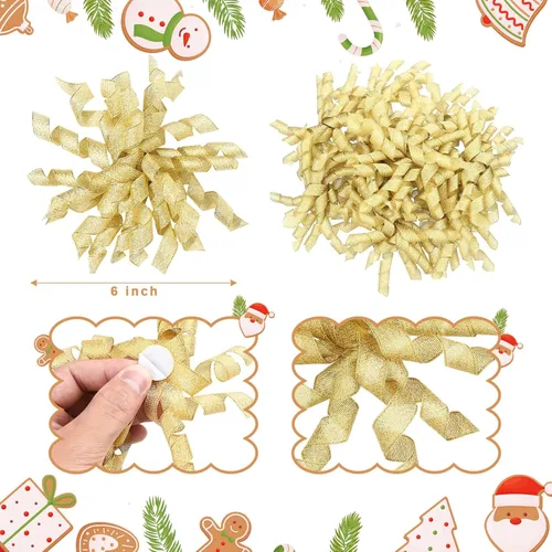 Miniatura 4 de Xinnun 24 lazos para envoltura de regalos, lazo rizado de Navidad de 6 pulgadas, lazos de regalo autoadhesivos con purpurina para manualidades