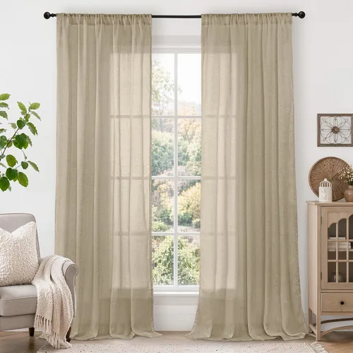 Miniatura 84 de BGment Cortinas de lino café de 30 pulgadas de largo para ventana pequeña, cortinas de media ventana beige semitransparentes ligeras con bolsillo