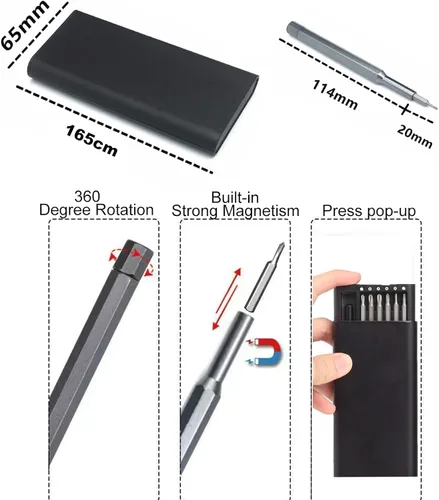 Miniatura 4 de Kit de destornilladores de precisión con funda magnética de aleación de aluminio de empuje para abrir, 24 puntas para teléfono, computadora, reloj
