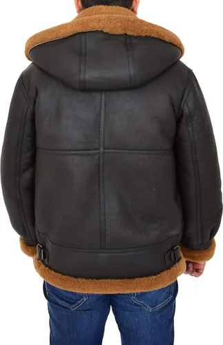 Miniatura 2 de Chaqueta voladora de piel de oveja real con capucha para hombre, color marrón, jengibre, piloto, B3, aviador, aviador, Hawker, Jengibre