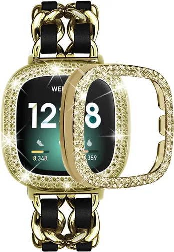 Miniatura 7 de Correa de reloj brillante compatible con Fitbit Versa 4/Fitbit Sense 2 para mujer, correa ajustable de aleación de cristal con diamantes