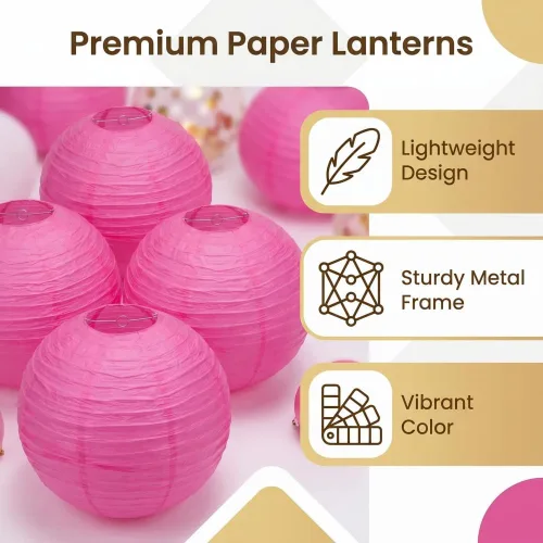 Miniatura 8 de Balagan Linternas de papel japonesas chinas de 16 pulgadas, 5 paquetes (rosa, 16 pulgadas) (BLG-220503)