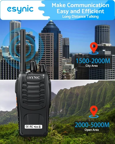 Miniatura 3 de eSynic Kit de 3 walkie talkies de 3 millas de largo alcance, diseño resistente, linterna y VOX manos libres, batería recargable de 1500 mAh