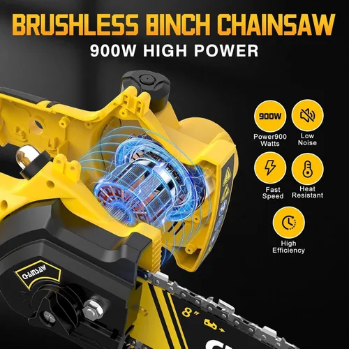 Miniatura 3 de Mini motosierra de 8 pulgadas para batería Dewalt de 20 V máxima, motosierra de poda inalámbrica sin escobillas, mini motosierra a batería