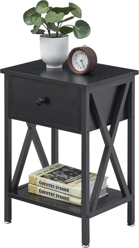 Miniatura 11 de VECELO - Mesita de noche moderna, mesa auxiliar de cabecera con cajón y estante de almacenamiento para sala de estar y dormitorio, marco de metal