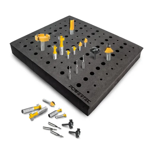 POWERTEC Insertos de almacenamiento de brocas de enrutador para 110 brocas, 50 brocas de 1/2 pulgada y 60 brocas de enrutador de vástago de 1/4