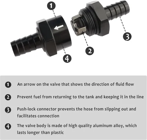 Miniatura 3 de Válvula de retención de combustible de 3/8 pulgadas, grabada con dirección de flujo, válvula unidireccional de aleación de aluminio para aire
