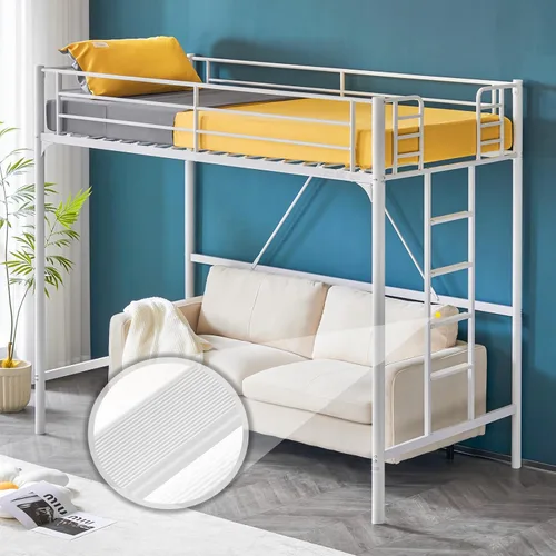 Miniatura 11 de VINGLI Cama Loft de 71 Pulgadas de Alto Tamaño Twin con Escalera de Peldaños Planos para Niños Adolescentes Adultos Cama Litera Individual de Metal