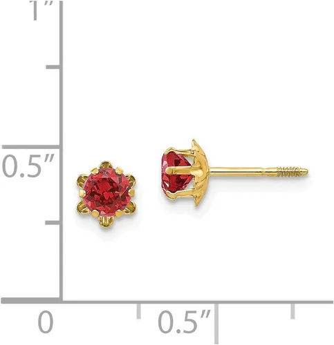 Miniatura 3 de Aretes de oro amarillo macizo de 14 k, 0.157 in, rubí sintético (Jul) con rosca trasera, 0.157 in, Gema, Rubí