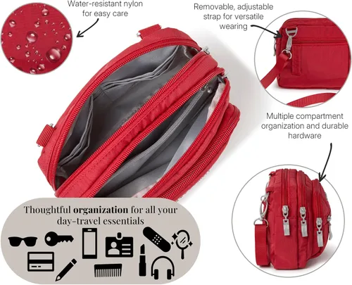 Miniatura 5 de Baggallini Bolsa cruzada pequeña con triple cremallera para mujer, 8 x 6 pulgadas, ligera, convertible