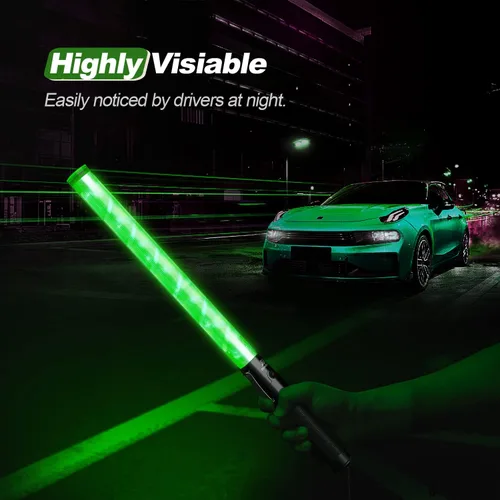 Miniatura 2 de RoadHero 1 paquete de varitas de tráfico de 21 pulgadas, bastón de control de tráfico LED verde, varita de luz de seguridad nocturna con 2 modos