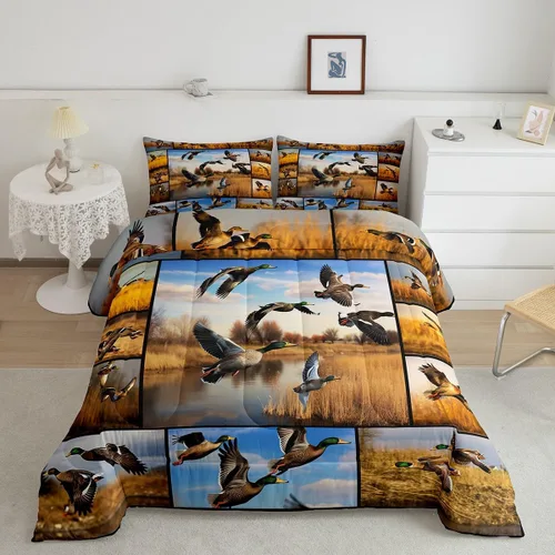 Miniatura 23 de Erosebridal Juego de ropa de cama a cuadros azul para niños, juego de cama individual con diseño de patos amarillos de dibujos animados, juego