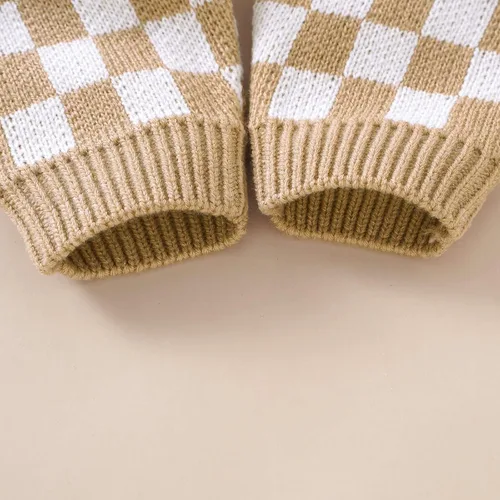 Miniatura 7 de Gueuusu Mameluco de punto para bebé, niña, niño, suéter de punto, overol con estampado de cuadros de ajedrez, manga larga, con botones
