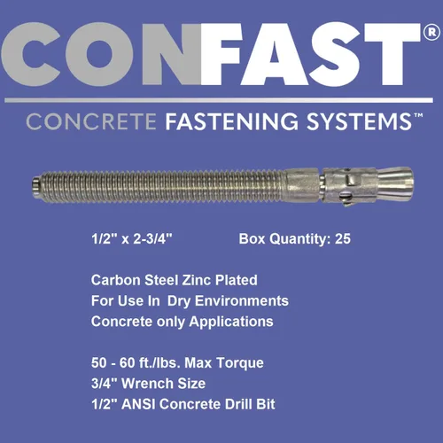 Miniatura 3 de CONFAST Anclaje de cuña de 1/2" x 2-3/4" chapado en zinc (caja de 25)